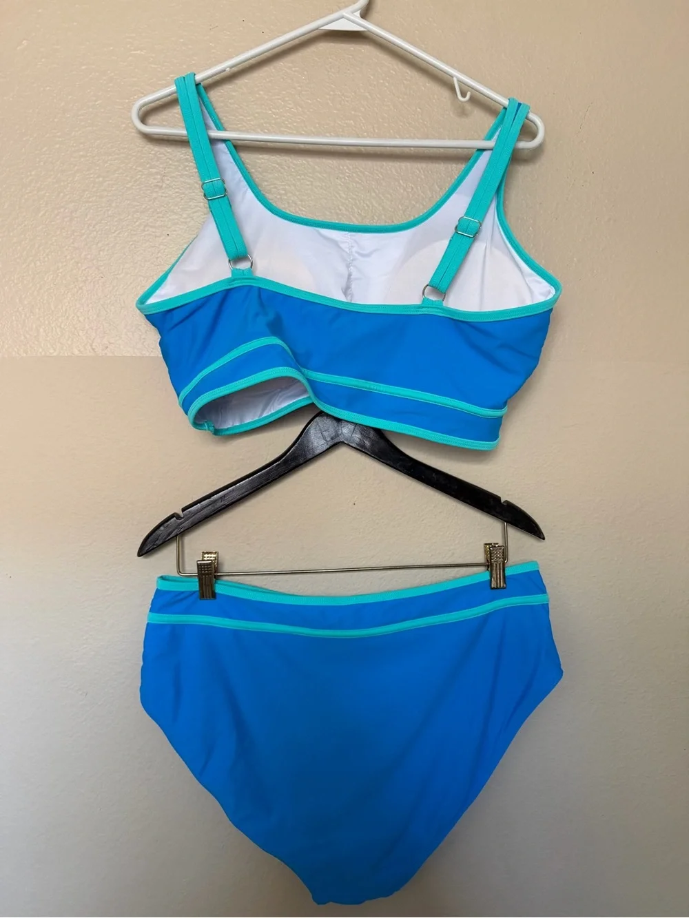 Women's Blue Two-Tone High-Waist Swim Set